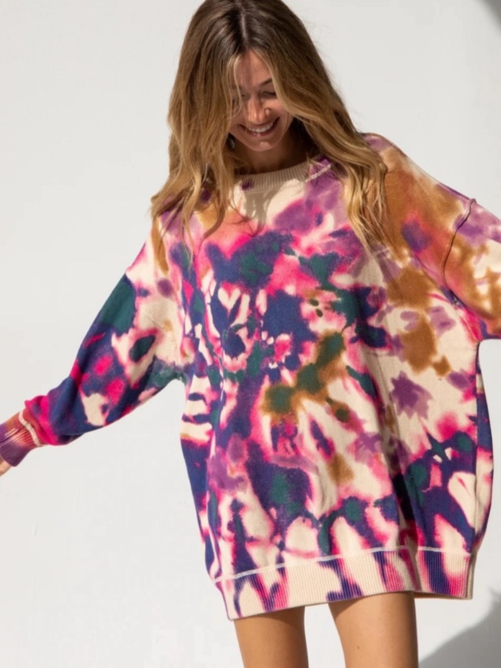 NATURAL LIFE Taylor BOHO Oversized Cotton Tie Dye Tunic Sweater L/XL